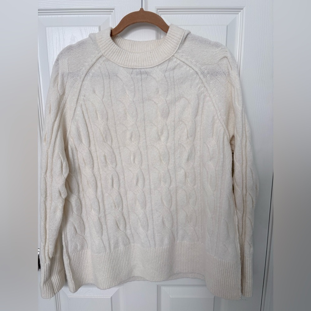 aerie Cream Cable-Knit Crewneck Sweater